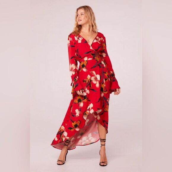 Band of Gypsies Dresses & Skirts - Band Of Gypsies POLLY RED FLORAL WRAP MAXI DRESS|NWT|SZ M